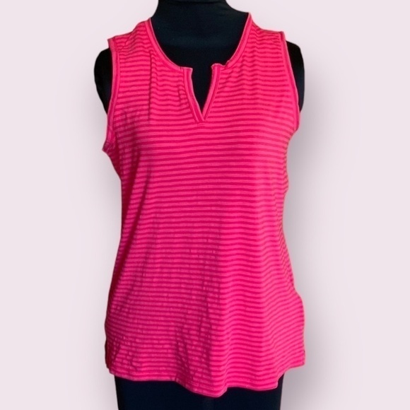 Jones New York JNY Fuchsia Striped Tank Top with Notched Neck Large - Picture 1 of 9